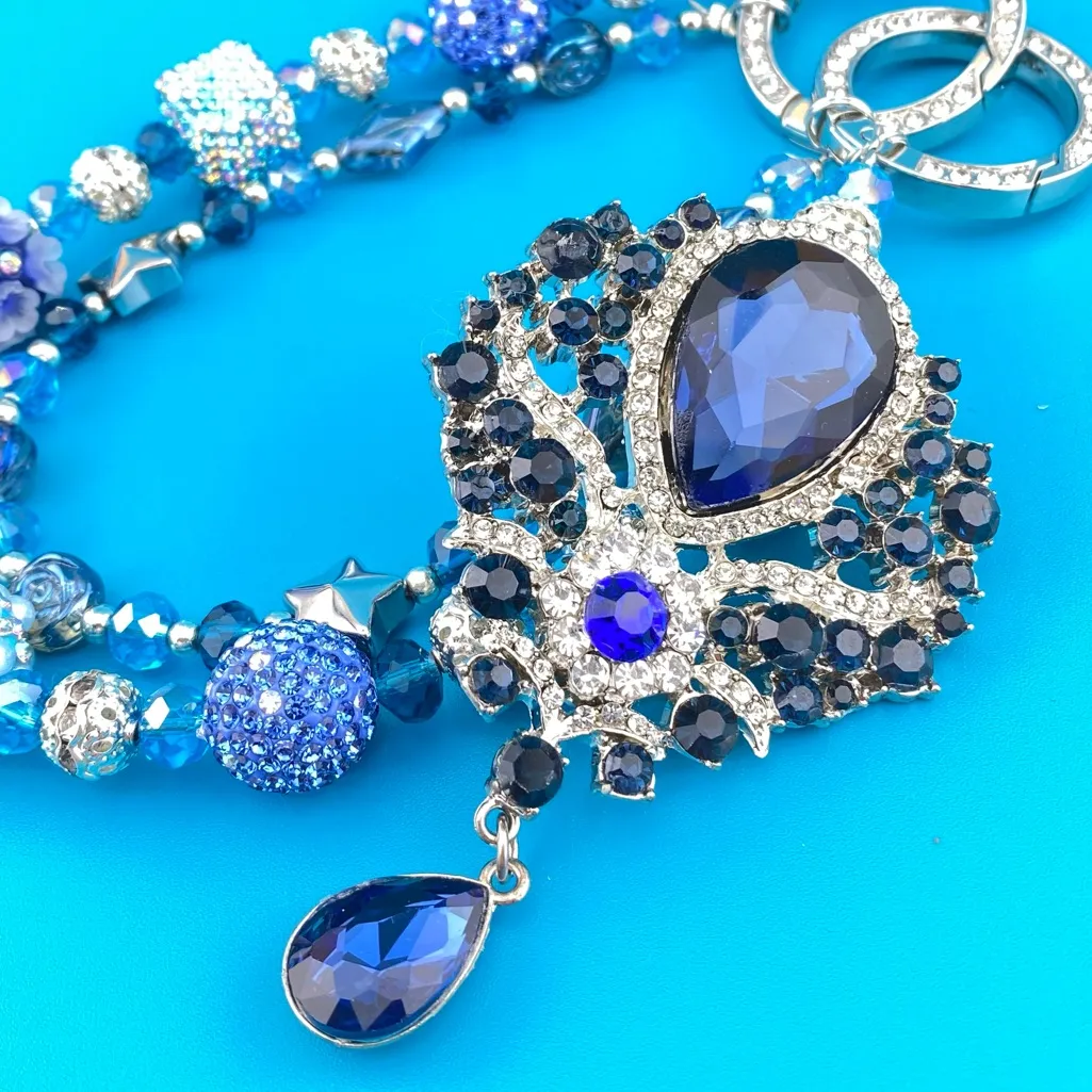 💙Luxury Bag/Phone Chain Charm/Keychain Sparkly Rhinestone Brooch & Crystal Beads - Image 7