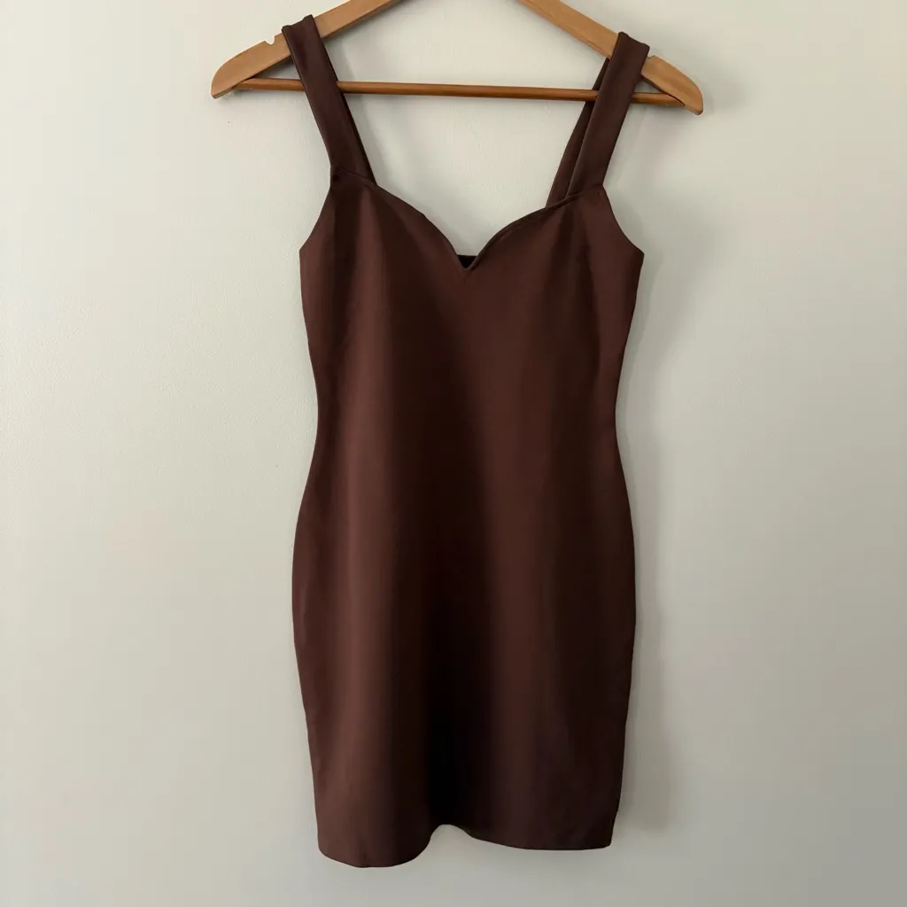 Abercrombie & Fitch Ponte Knit Mini Dress Sweetheart Neckline Tank Brown Sz XS - Image 9