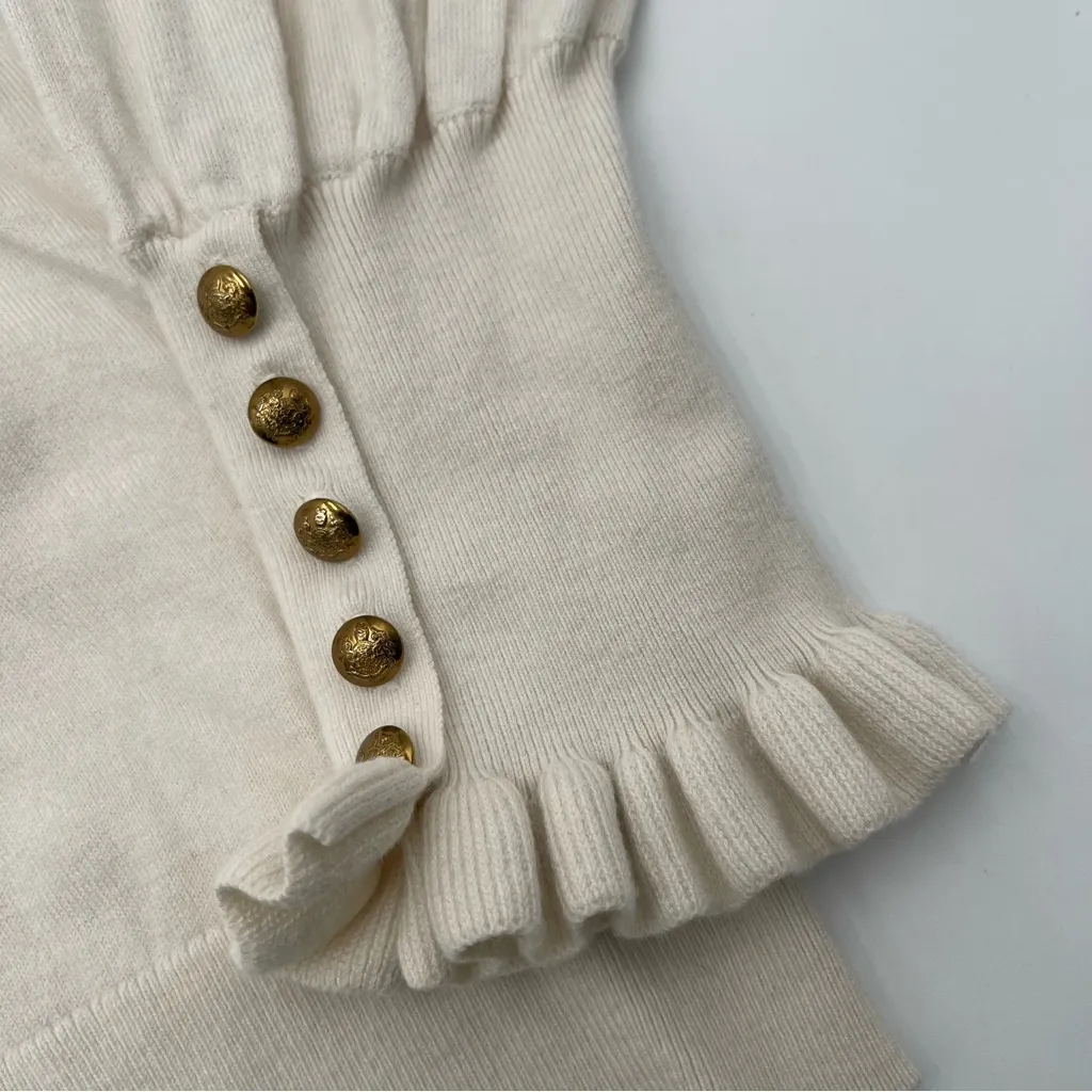 Lauren Ralph Lauren Button Cuff Sweater Women’s Large Ivory V-Neck Knit Cotton - Image 8