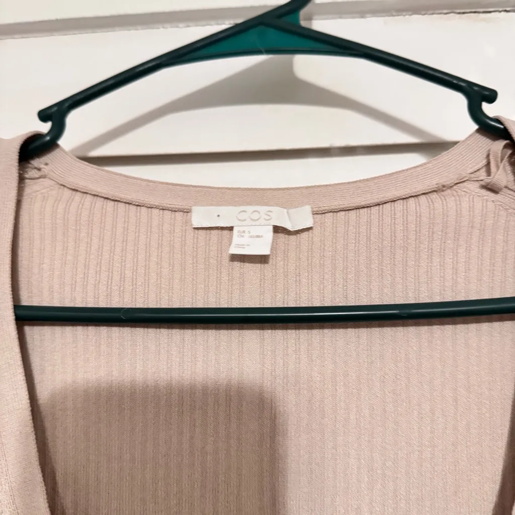 COS Rib Knit Viscose Button Up Cardigan Beige - Image 3