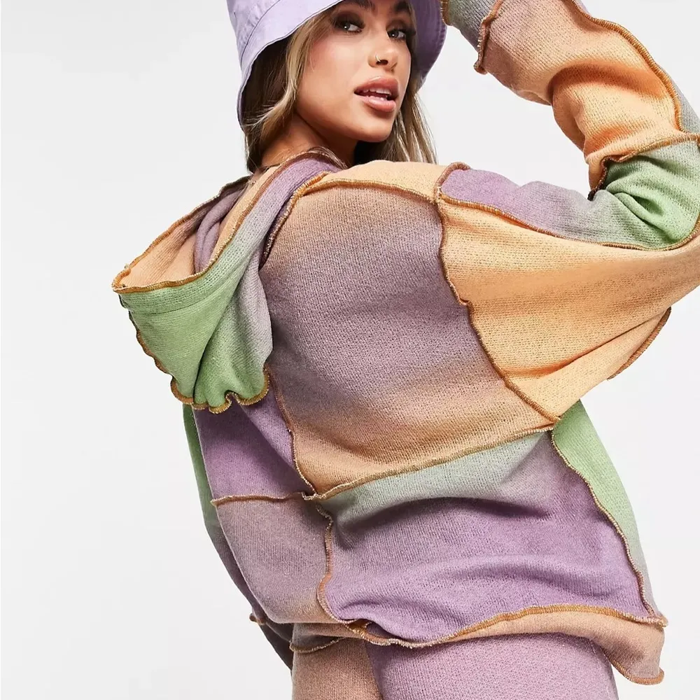 Jaded London oversized patchwork lightweight knitted hoodie wool blend 4 - Image 2