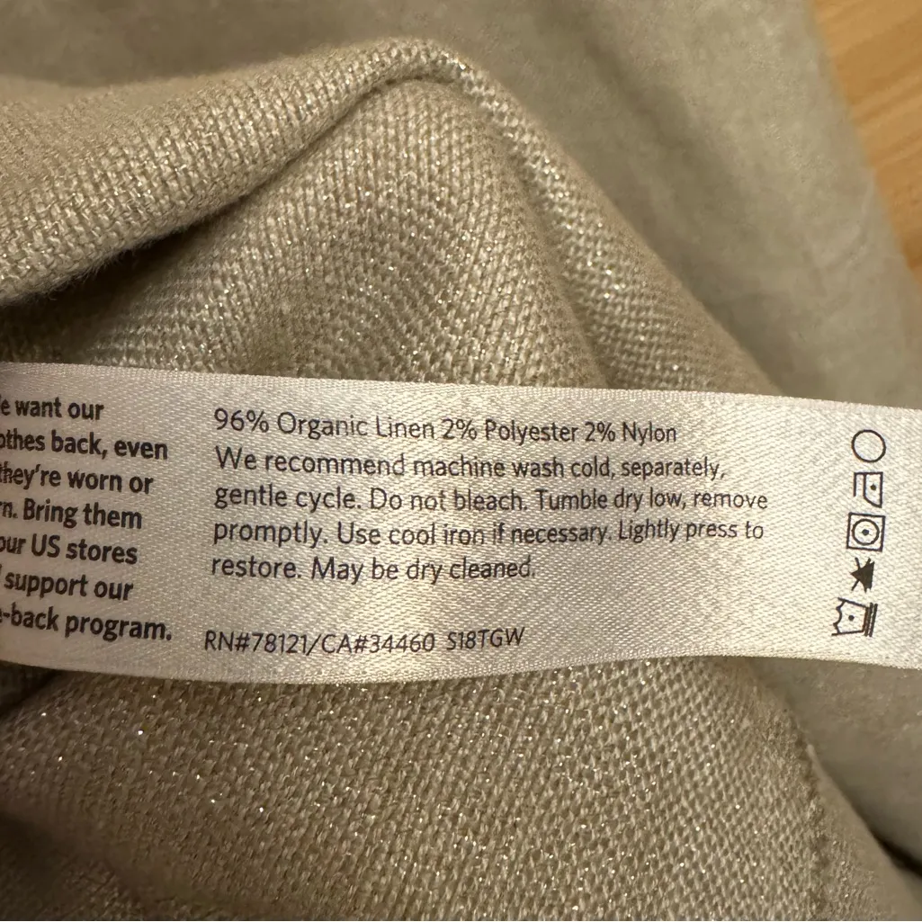 Eileen Fisher Size Large Organic Linen Blend Metallic Silver Tan Dress Lagenlook - Image 10