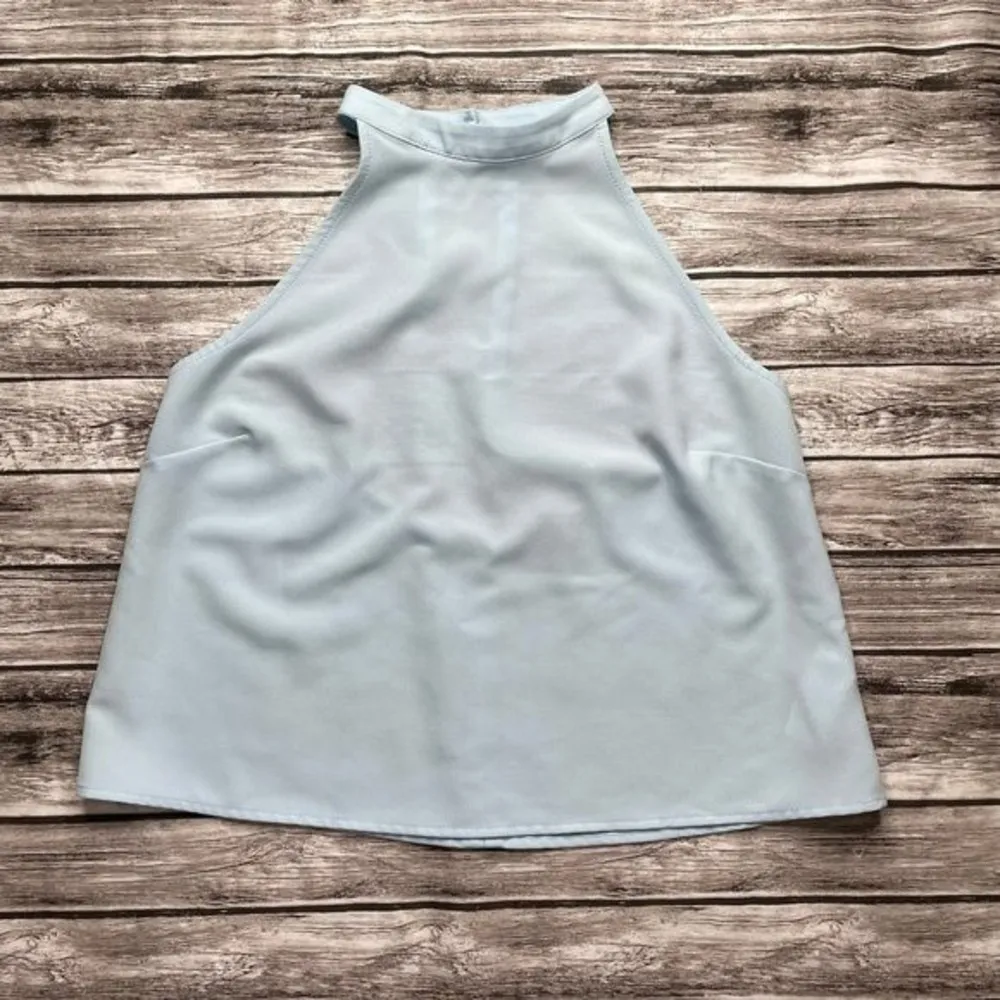 Forever 21 Halter Open Back Tank Top Button Closure Sheer Light Blue M Medium - Image 3