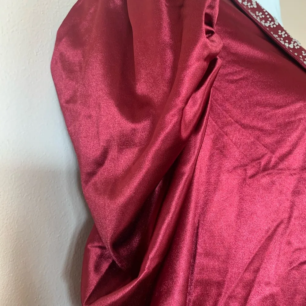 Shein Red & Silver Rhinestones Long Sleeve Satin Bodycon Dress - Image 6