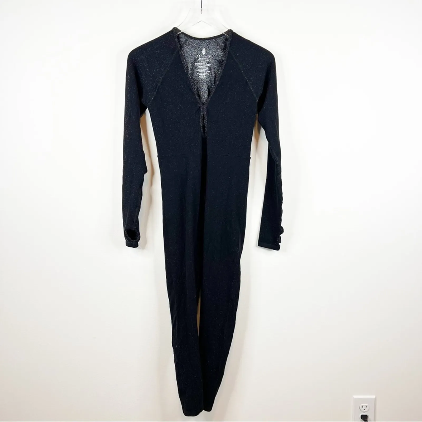 NEW Free People Movement Flash Forward Glitter Cut‎ Out Back Jumpsuit  M/L Black - Image 4
