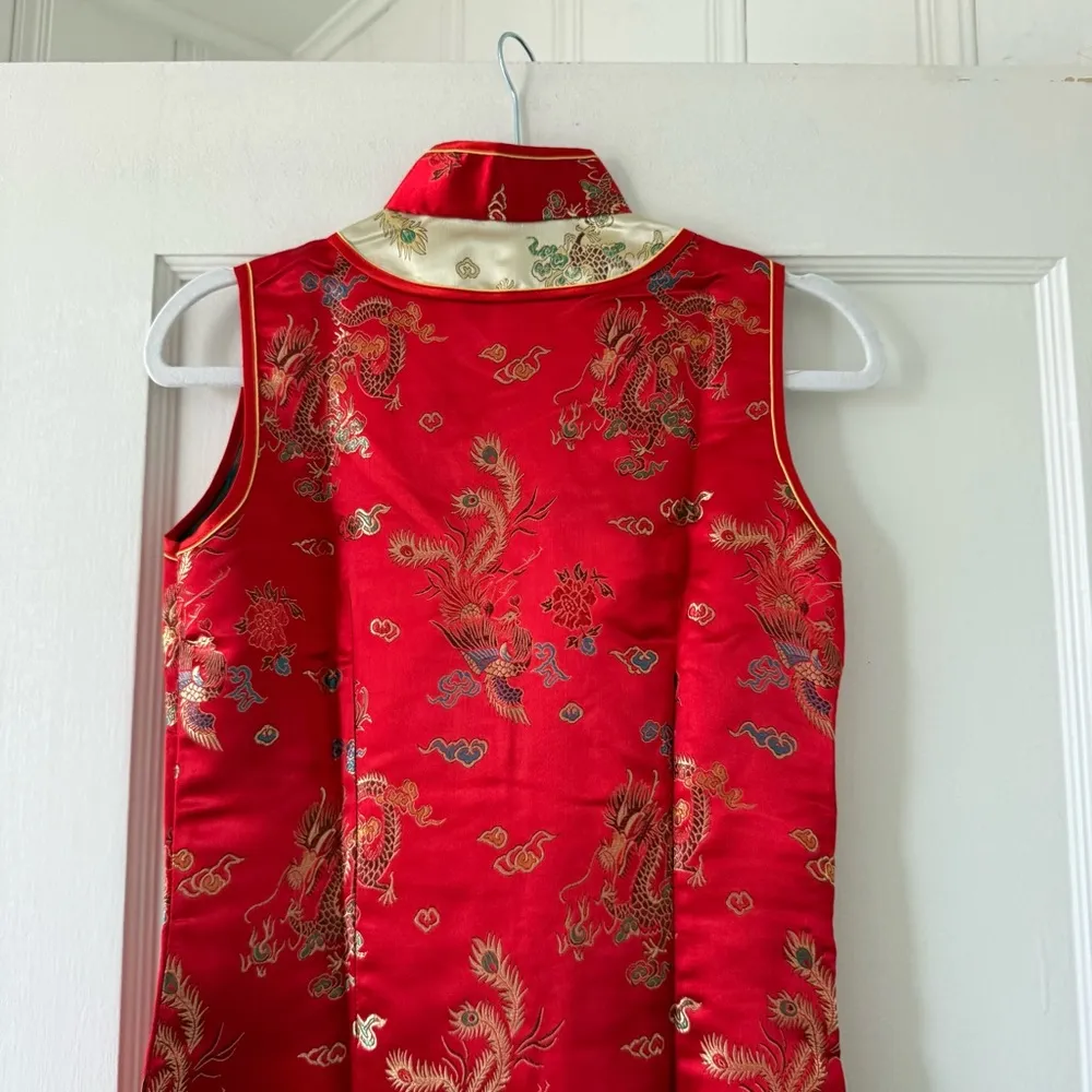 Shanghai SoHo Red & Gold Silk Like Dragon Floral Cheongsam Dress Size Small NEW - Image 6