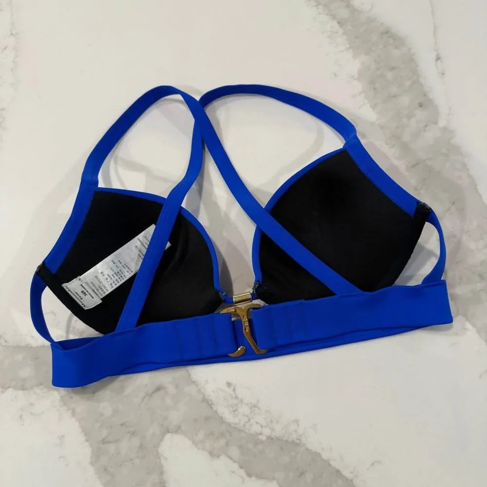 Abercrombie & Fitch Strappy Padded PushUp BikiniTop GoldHardware Womens 34B Blue - Image 4