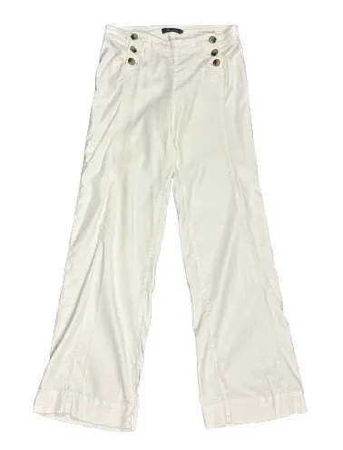 Level 99 Linen Blend Sailor Pants Wide Leg Button Front Cream Coastal Size 27 - Image 1