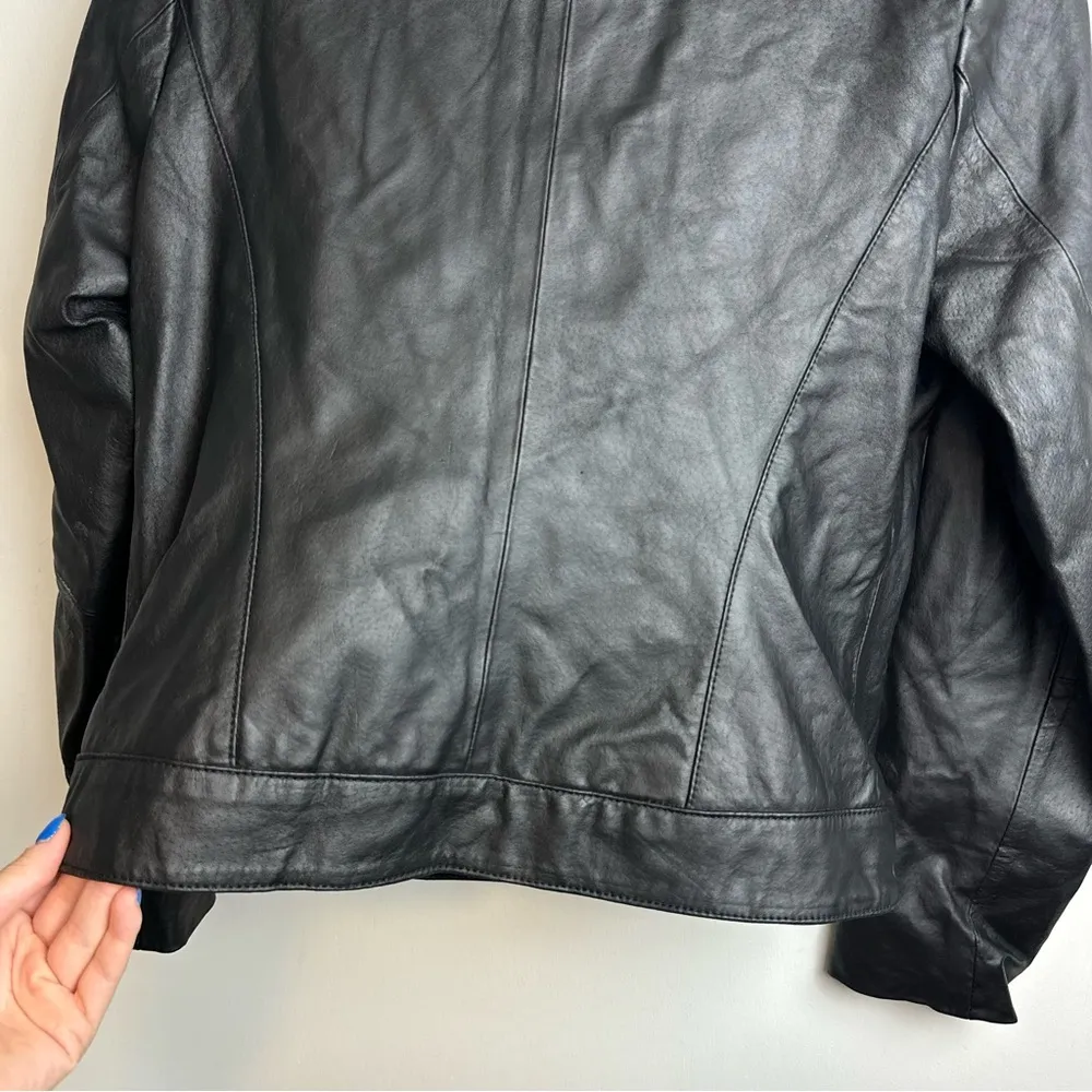 IMAN Genuine Leather Zip Jacket Sz XS Womens Fur Moto Black - Image 12