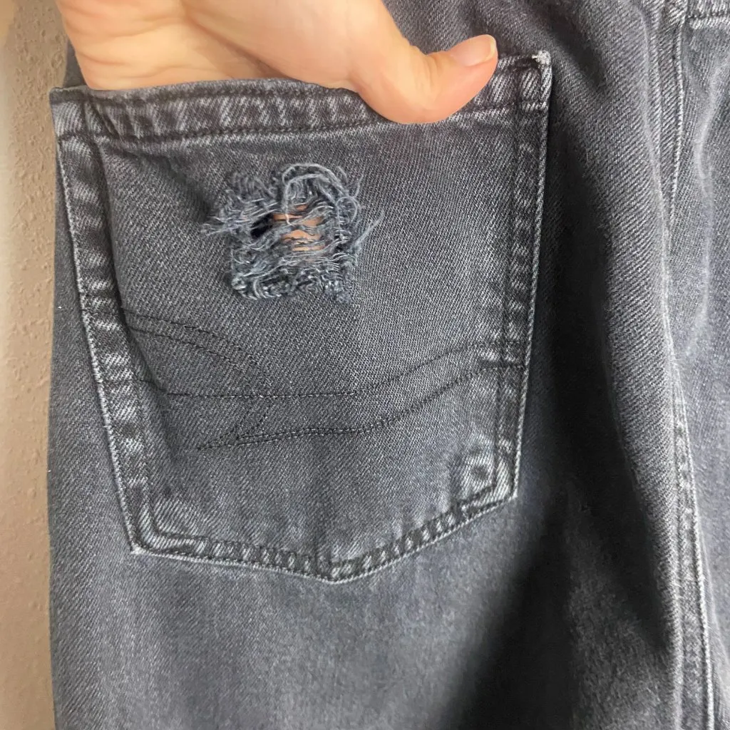 American Eagle Size 2 Jeans 90's Slim Boyfriend Black Denim Distressed High Rise - Image 7