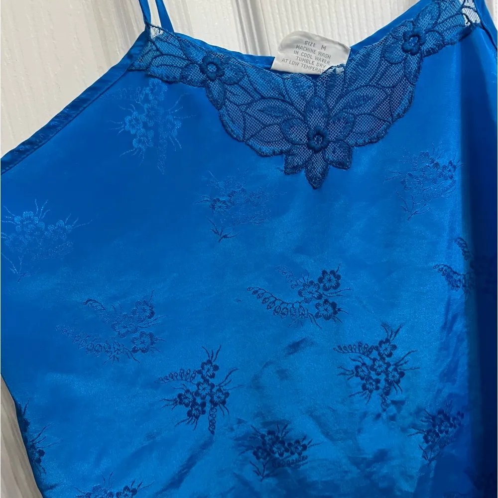 Vintage Jayre California Royal blue lace flower lingerie slip nightgown size M Size M - Image 2