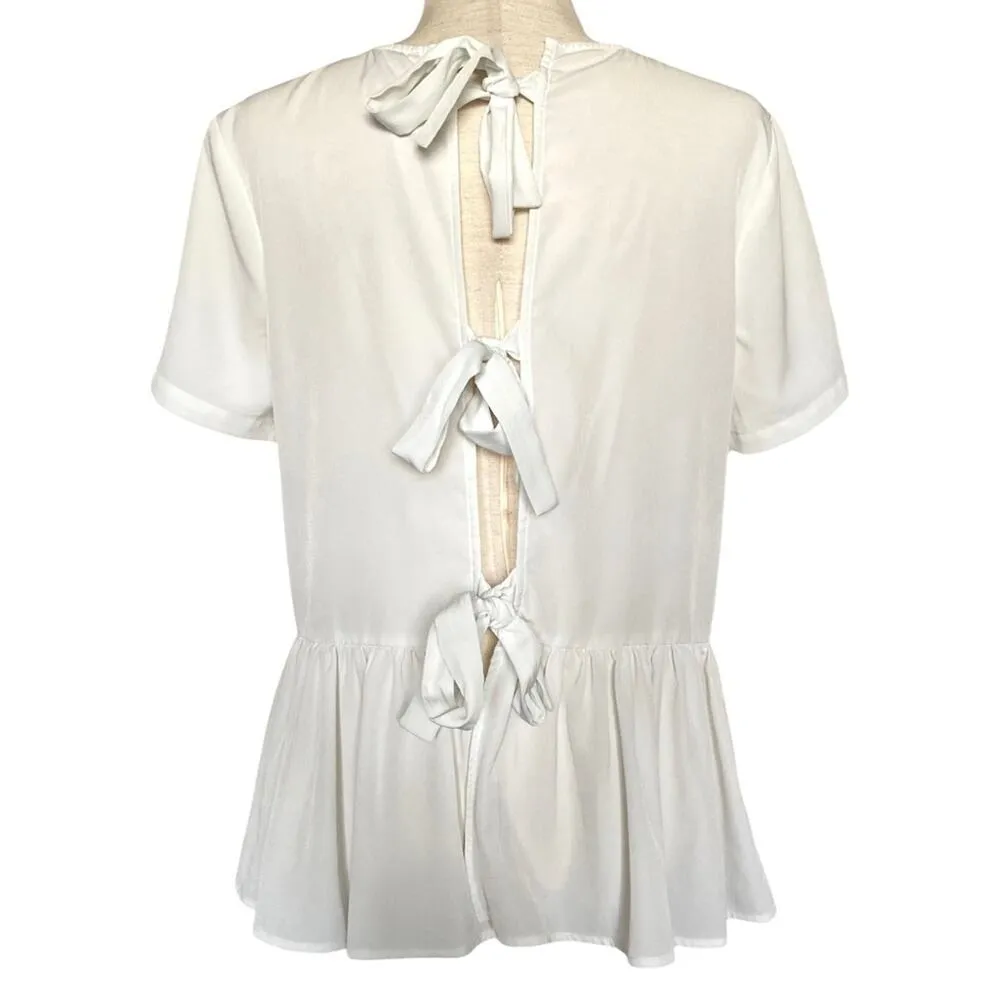 Hinge White Triple Tie Back Blouse Size Small Peplum Chic - Image 3
