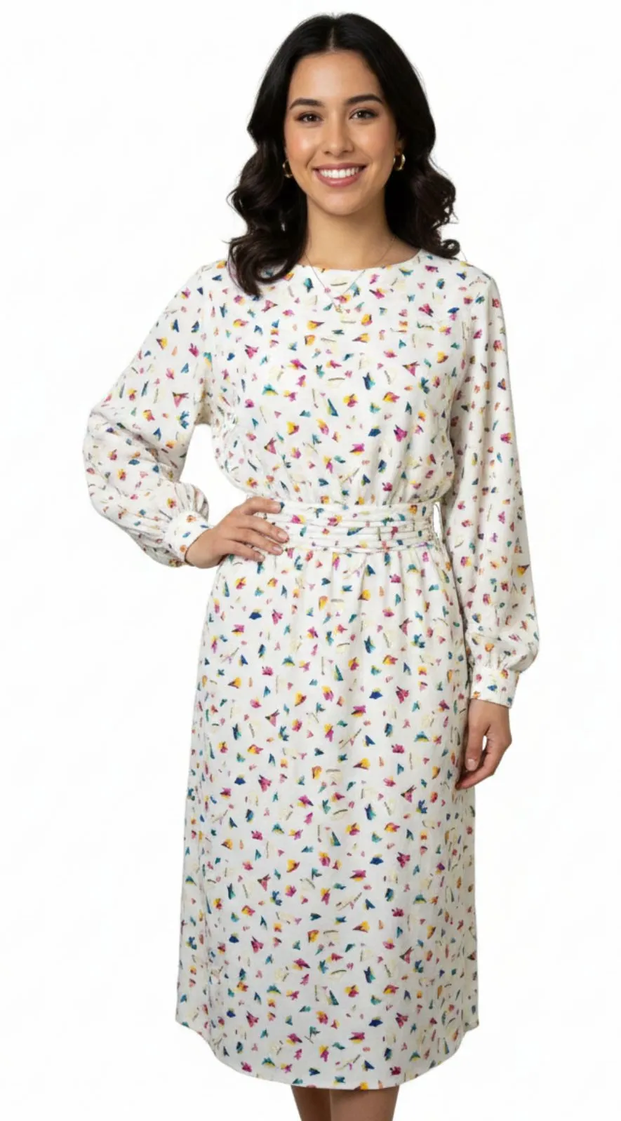 VTG Neiman Marcus Long Sleeve Midi White Belted Lightweight Silksensible Dress 4 - Image 1