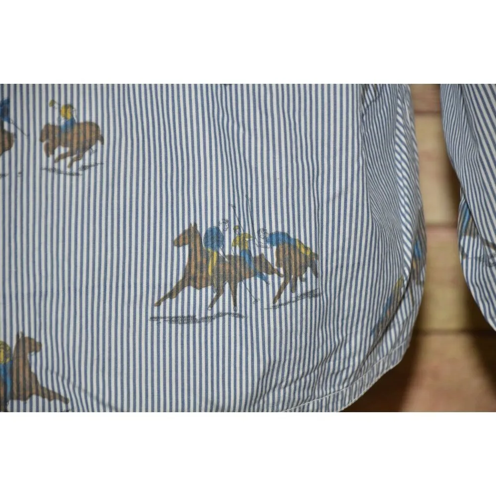 Vintage Rare Ladies 10 British Khaki Blue Pinstripe Button Down Shirt Polo Horse - Image 7