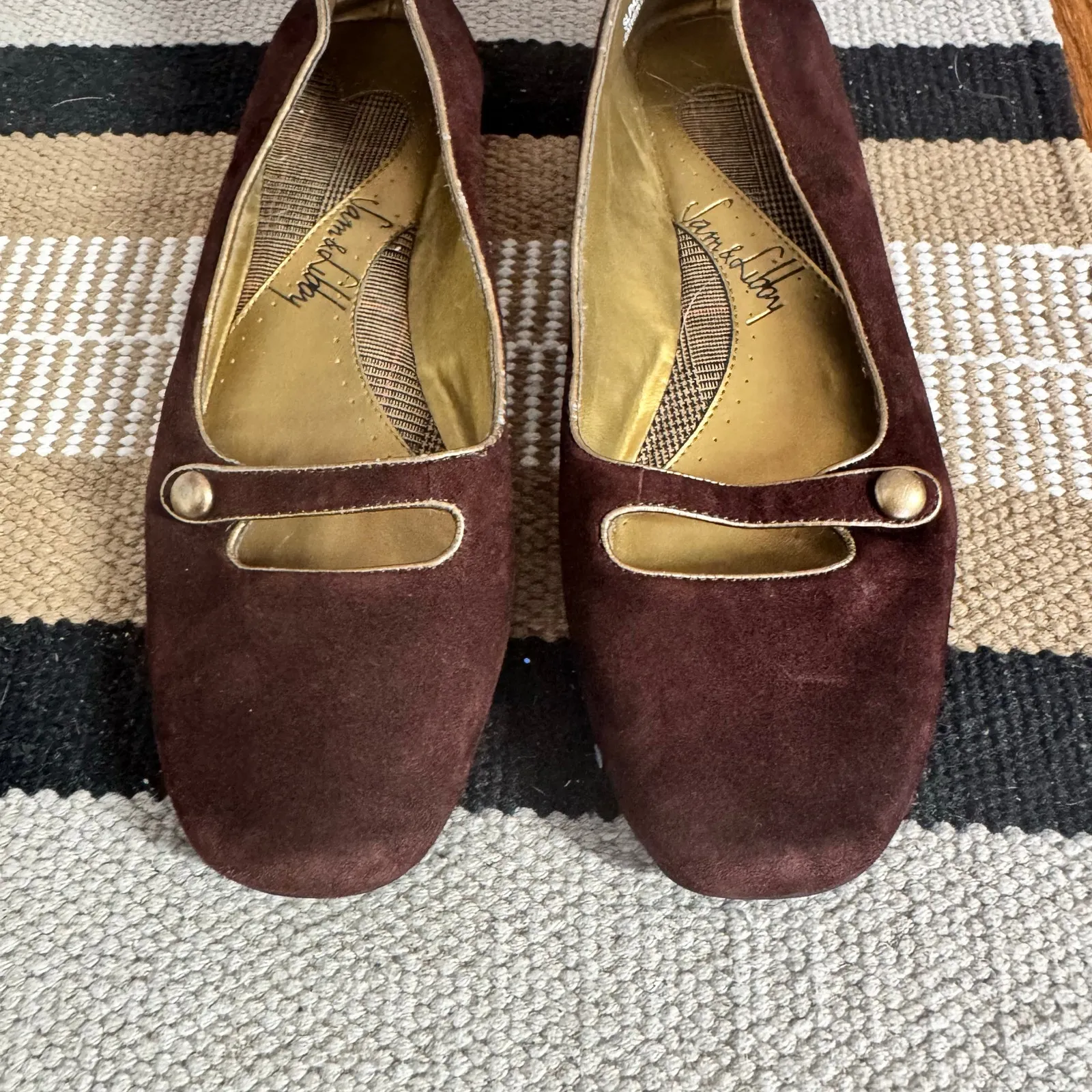 Sam & Libby Ballet Flat Square Toe Shoe Women 6M Brown Minimal Preppy Suede - Image 7