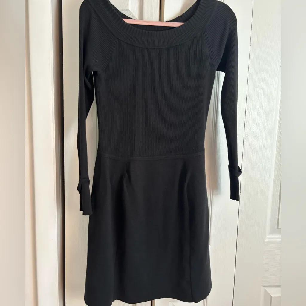 White House Black Market Black Long Sleeve Sweater Dress-Size Small - Image 2
