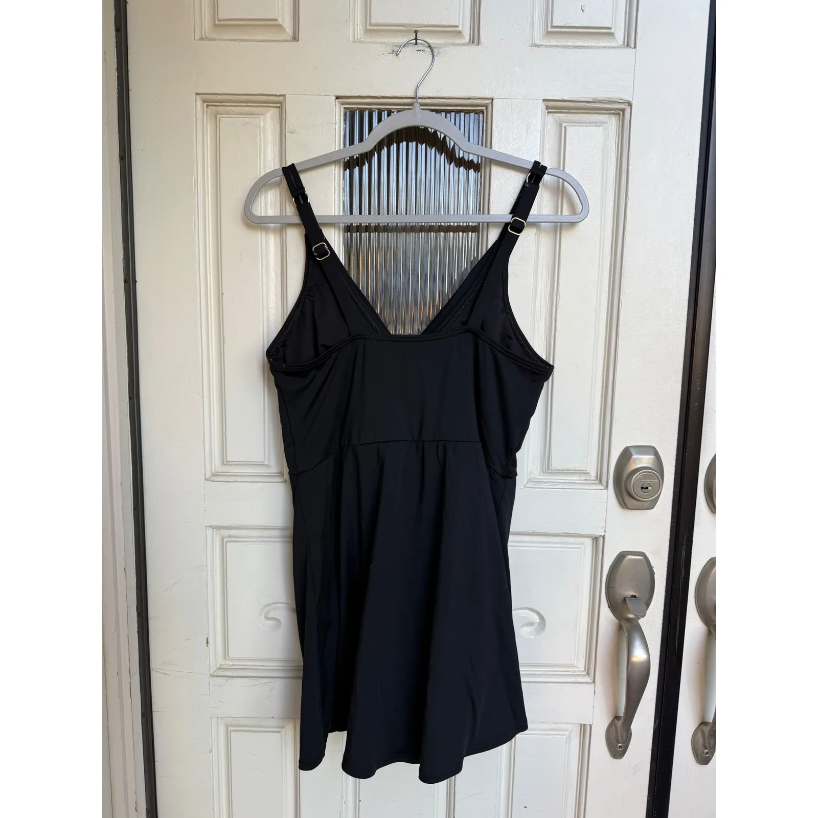 Lands End Black Swim Dress Tummy Control V Neck Adjustable Straps Size Large - Image 2