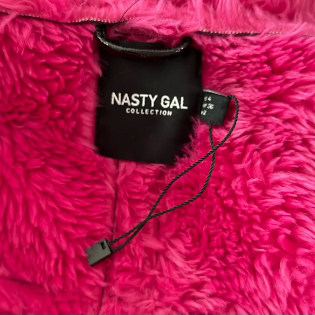 Nasty Gal Pink Black Faux Fur Vinyl Jacket Sz 4 NWOT Barbiecore Y2K - Image 6