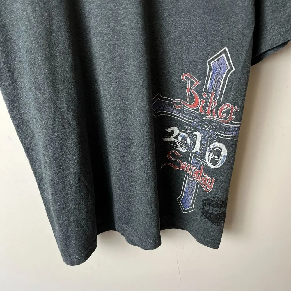 2010 Hope Biker Sunday T Shirt Gray Large L Motorcycle Graphic Tee 50/50 Solid - Image 16