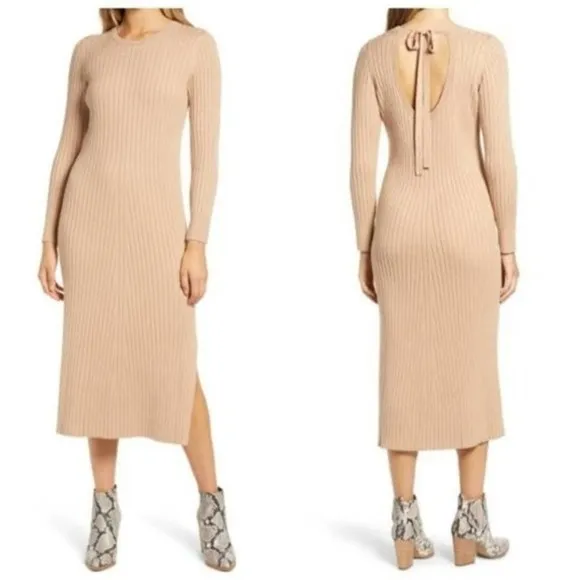 WAYF X Bff Hollie Camel Tan Neutral Long Sleeve Sweater Dress M - Image 2