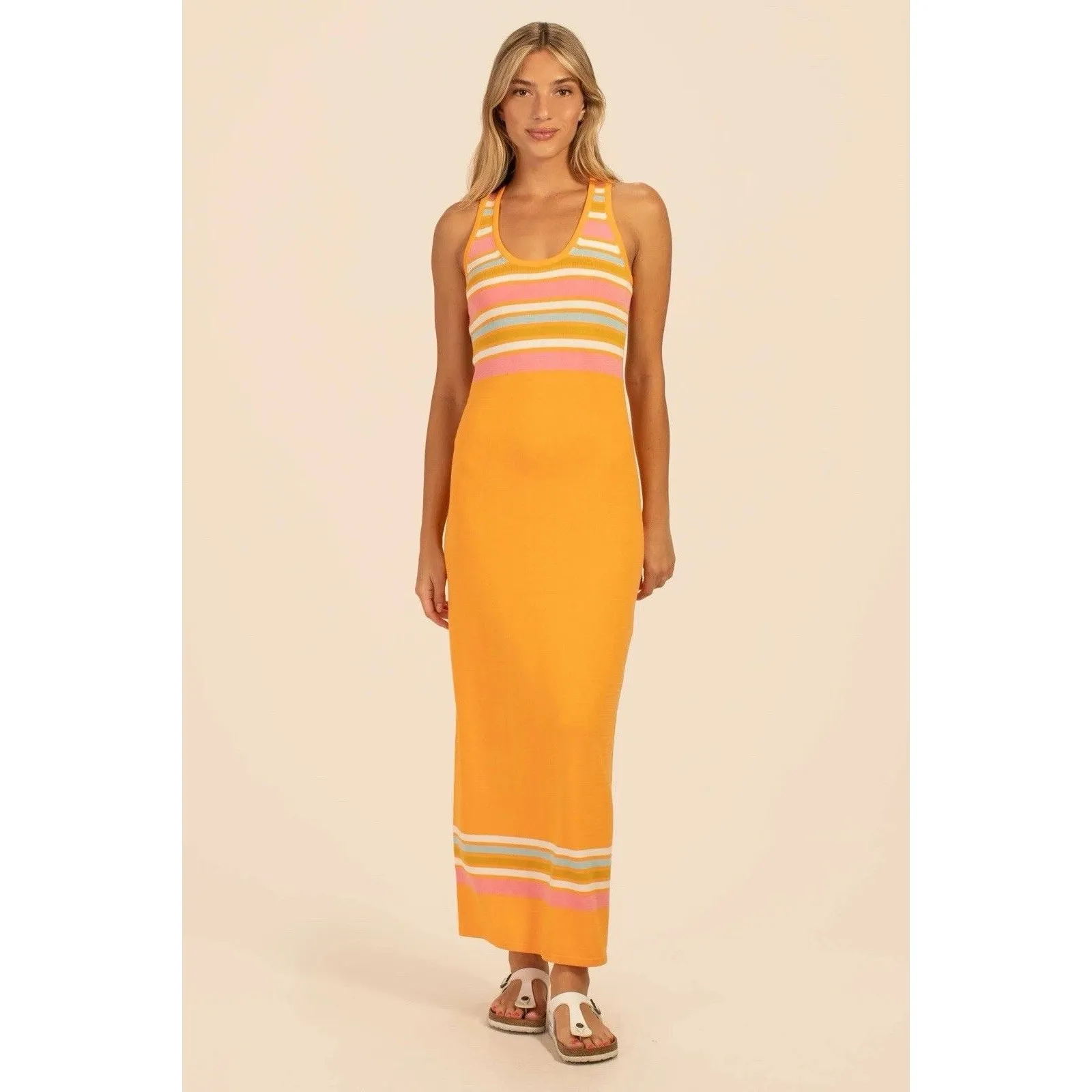Trina Turk Kavaja 2 Stripe Maxi Sleeveless Summer Beach Dress Sherbet Orange XXL - Image 13