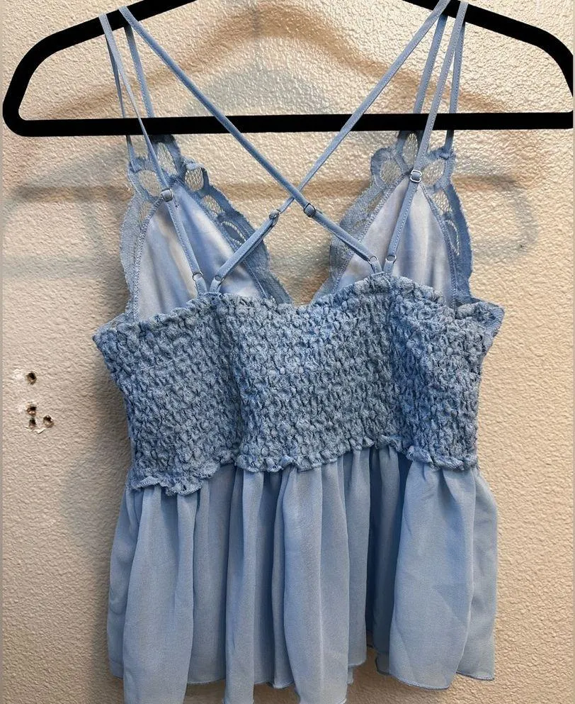 Light Blue Peplum Babydoll Tank - Image 2