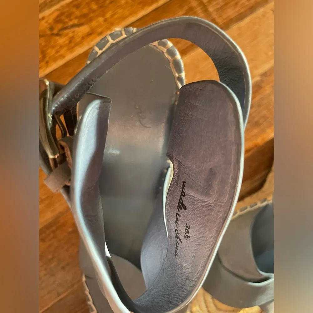 NWOT Joie Kaelyn Blue Leather Strappy Espadrille Wedges - Image 5