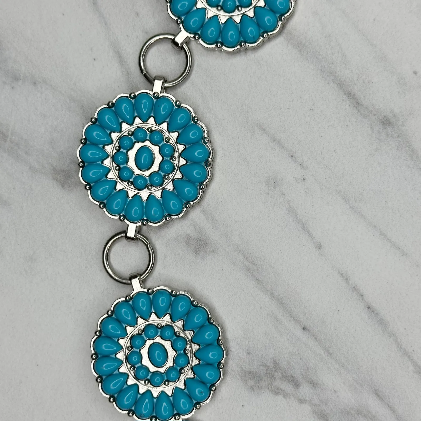 Chunky Blue Studded Concho Silver Chain Belt XS/Small (XS/S) Western Statement ✨ - Image 7