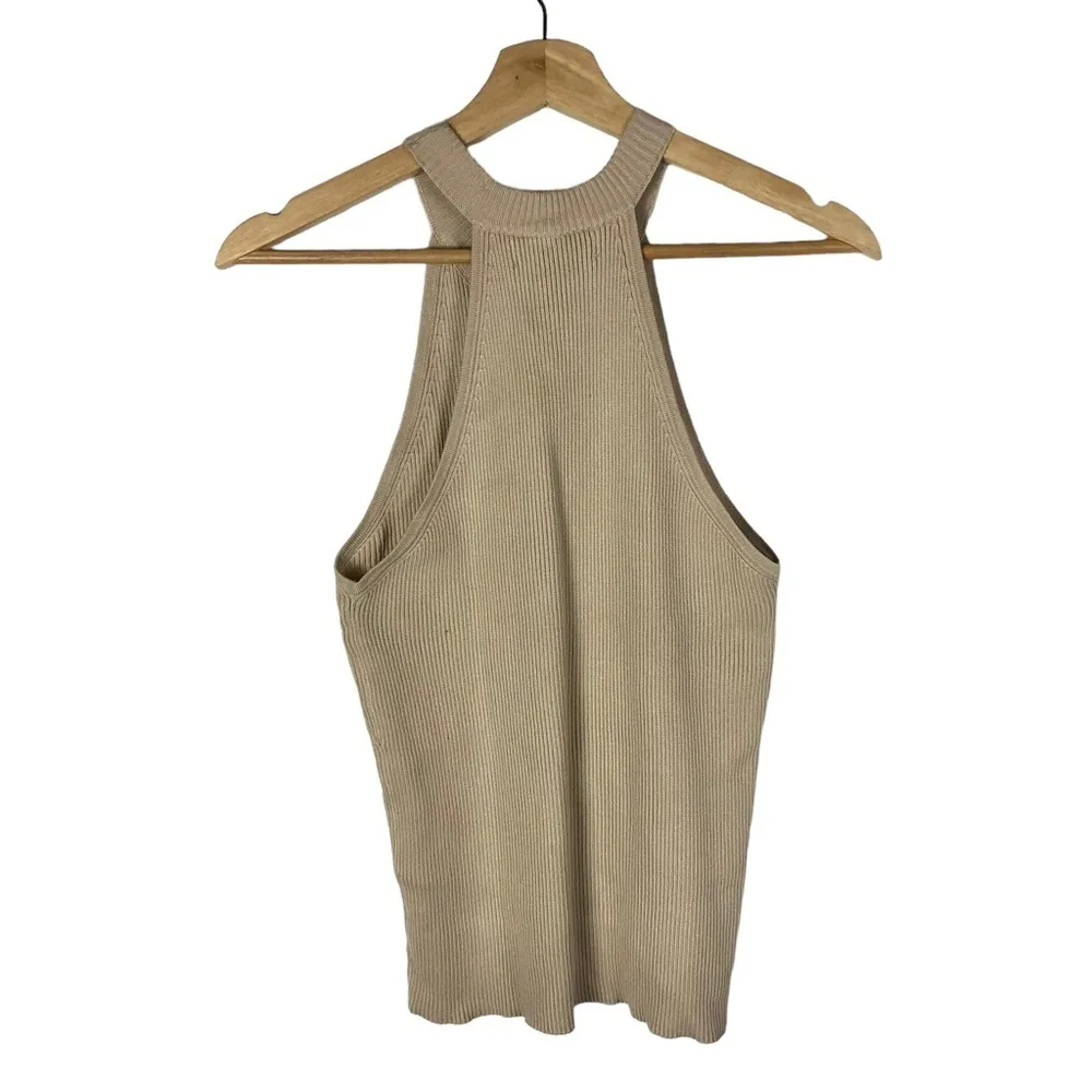 Mango MNG Beige Ribbed High Neck Tank Top L - Image 3