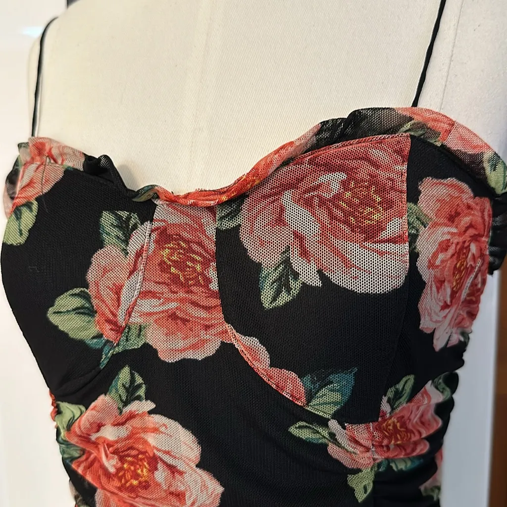 Ruched mesh floral print bodysuit - Image 3