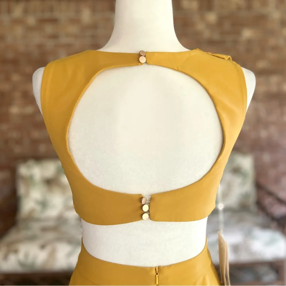 TS Couture 2 Piece Midi Skirt Set Mustard Yellow Cropped Ruffle Top NWT 0 Chic - Image 9