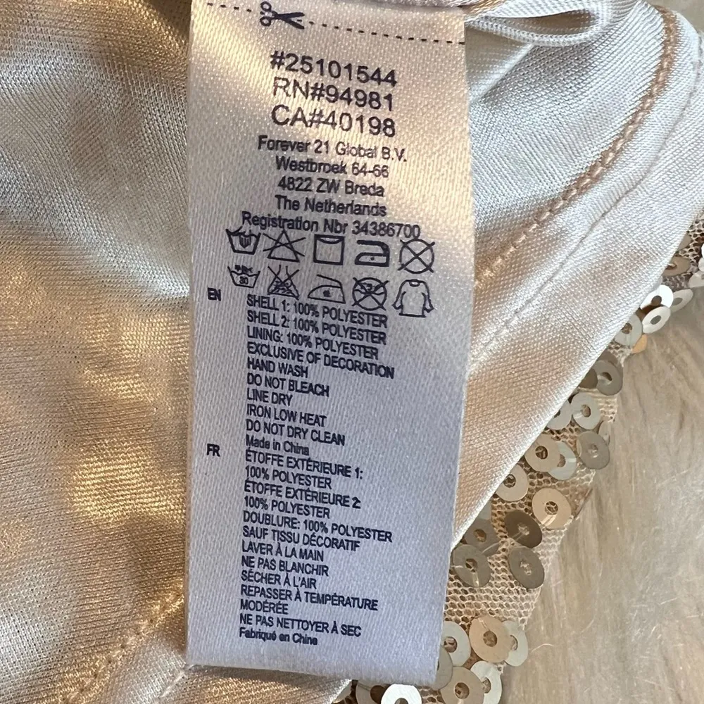 Forever 21 Gold Sequin Dress Size Large Light Beige Cream Color Feminine Flirty - Image 11