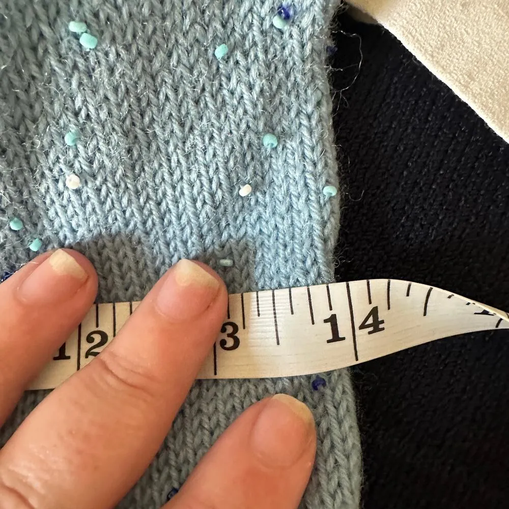 1960s VINTAGE | Unique Blue Beaded V Neck Sweater Dress | Approx size Small Med - Image 5