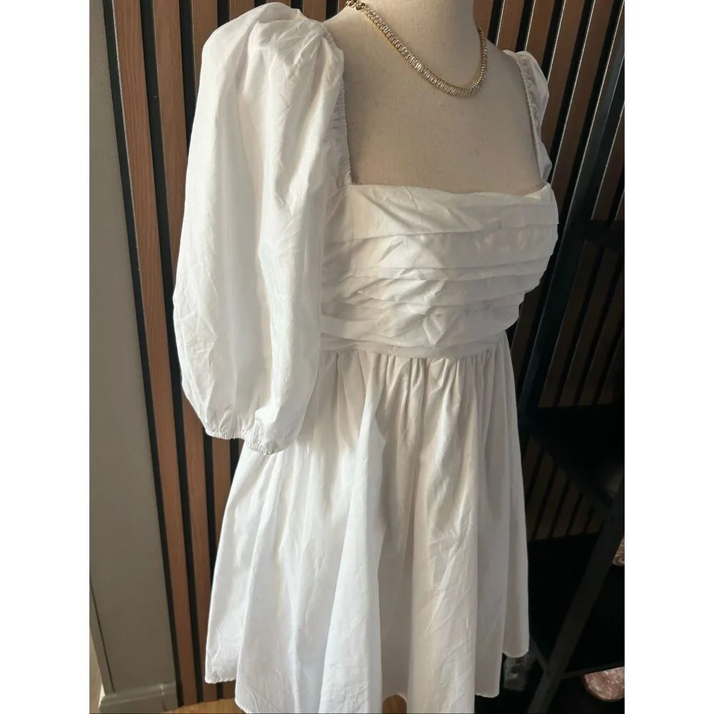Abercrombie Fitch Ruched Bodice Puff Sleeve Mini Dress White M - Image 3