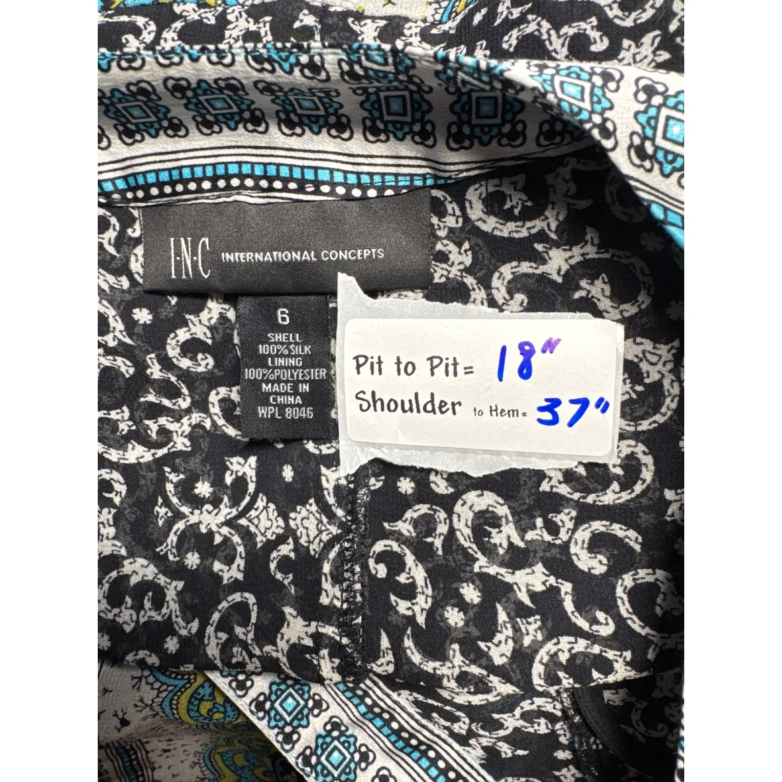 INC International‎ Concepts Kimono Dress Paisley Print Sheer Bell Sleeve 6 Black - Image 3