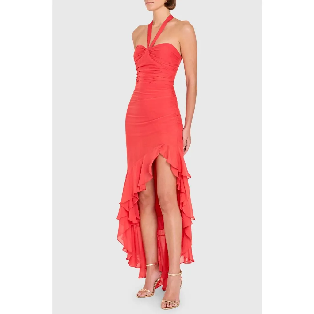 Amanda Uprichard Marabou Dress in Blood Orange Large New Womens Asymmetric - Image 11
