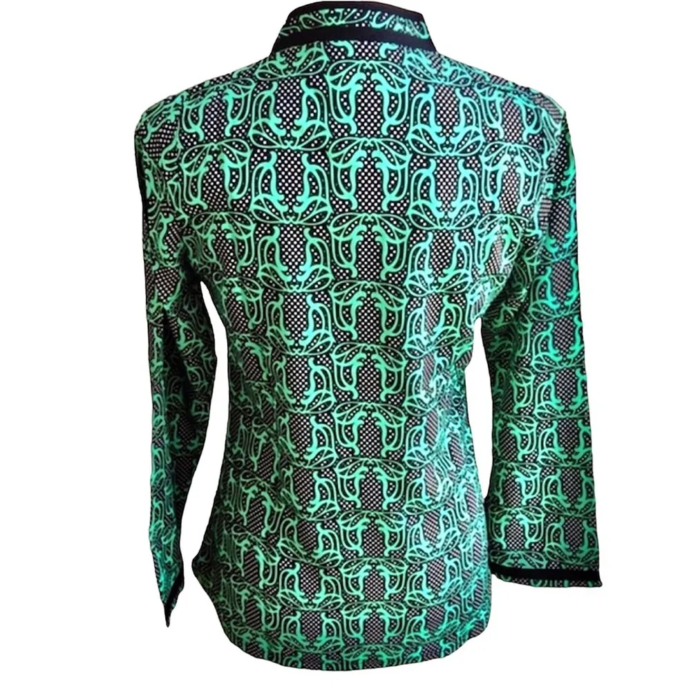 Tracy Negoshian Black & Green Georgia Polka Dot Swirl Tunic Size Medium - Image 4