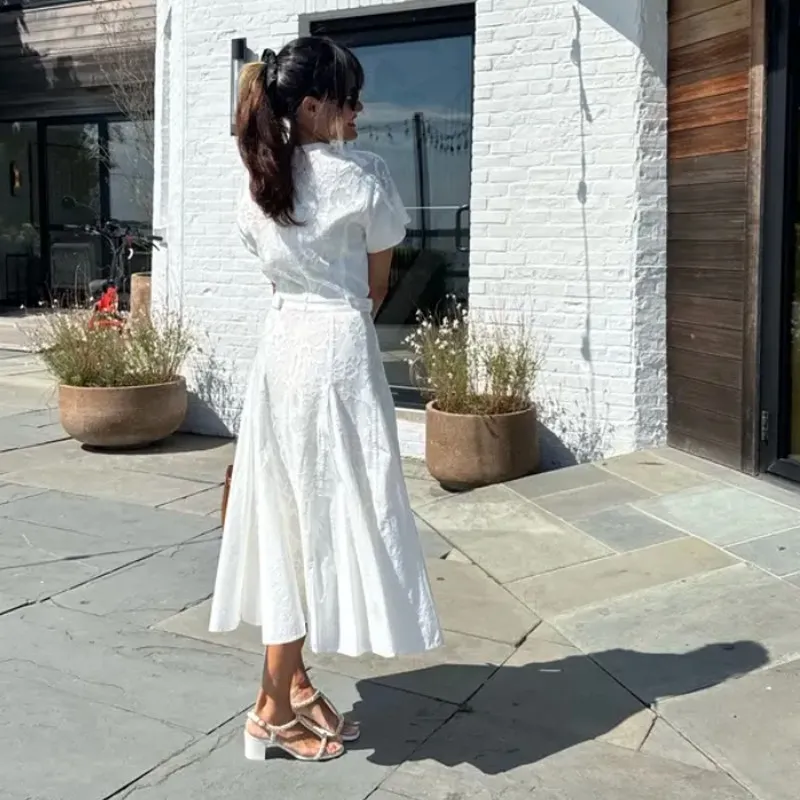 Philip Lim White Lace Fit Flare Midi Dress SIZE 4 Romantic Modest Designer $850 - Image 4