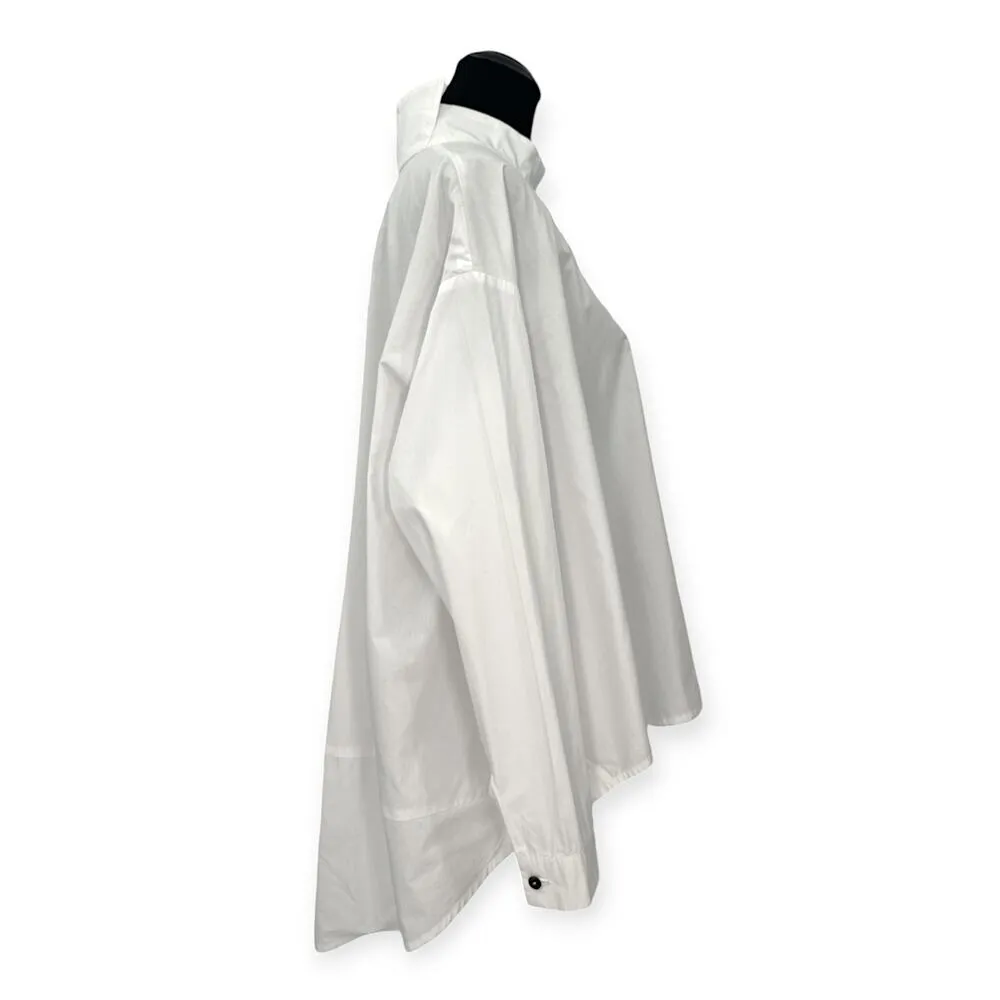 Moyuru Japanese Oversize Asymmetric Collar Hidden Button Front Poplin Shirt White Size undefined - Image 8