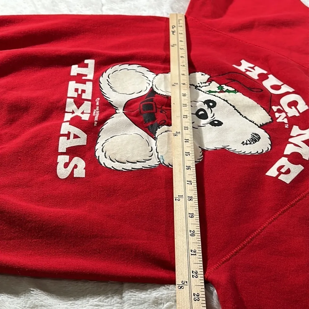 Red Hug Me In Texas 80s Christmas Teddy Bear Vintage Sweatshirt 1987 size XL - Image 16