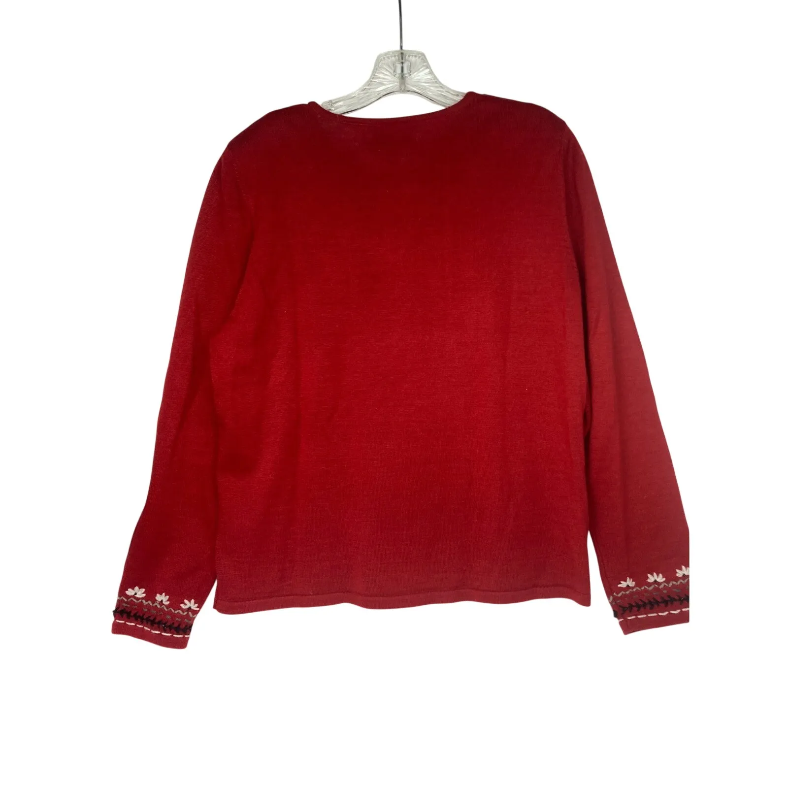 Alfred Dunner Red Embroidered Zip-Front Sweater Jacket Size L - Image 3