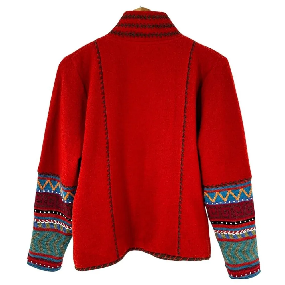 Icelandic Design Southwest Aztec Red Boiled Wool Embroidered Jacket Size M Size M - Image 5