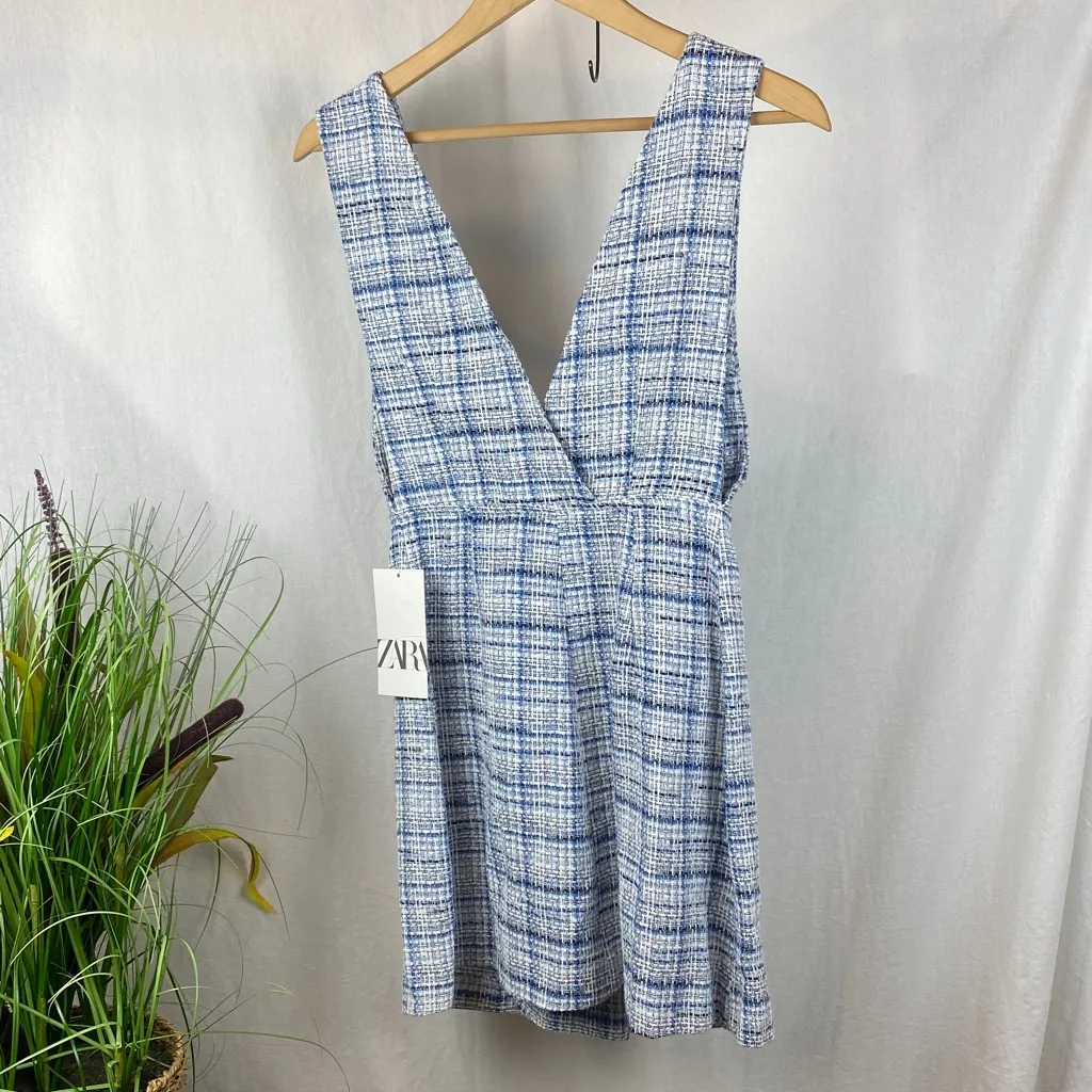 Zara Blue & WhiteWoven Sleeveless Mini Dress NEW XS - Image 3
