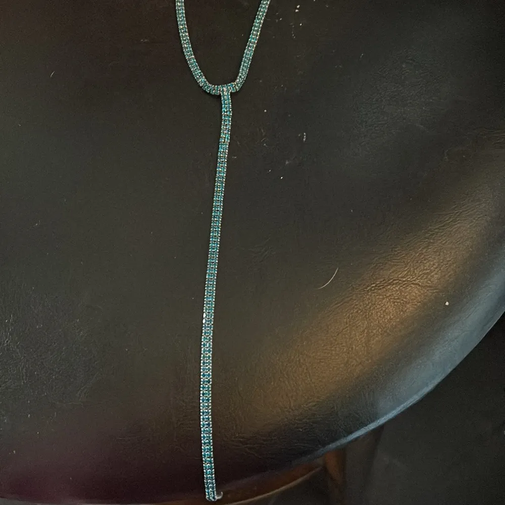 New Blush turquoise, crystal double row necklace and earrings. Necklace is a V - Image 2