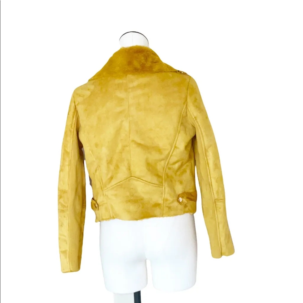 NWT Forever 21  Yellow Faux Fur-trim Moto Jacket - Image 8