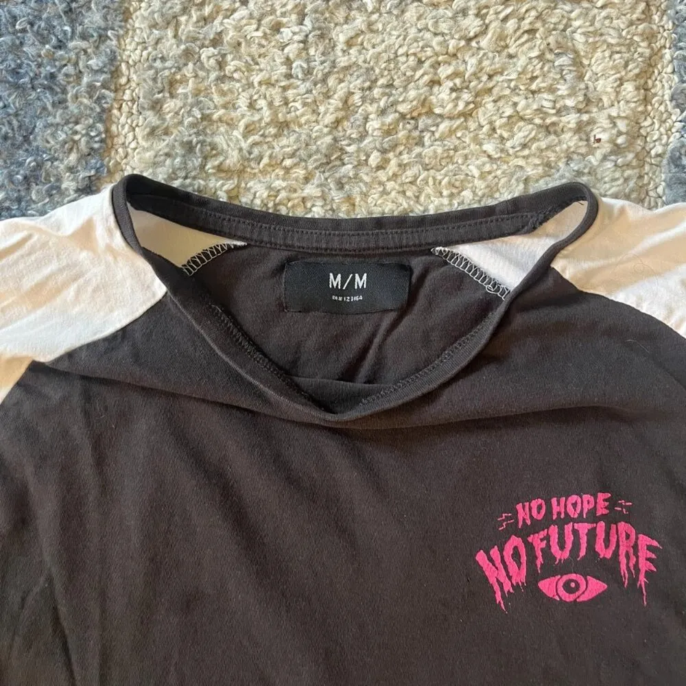 Cotton On "No Hope No Future" 3/4 sleeve T-shirt 100% Cotton Unisex Size M - Image 3