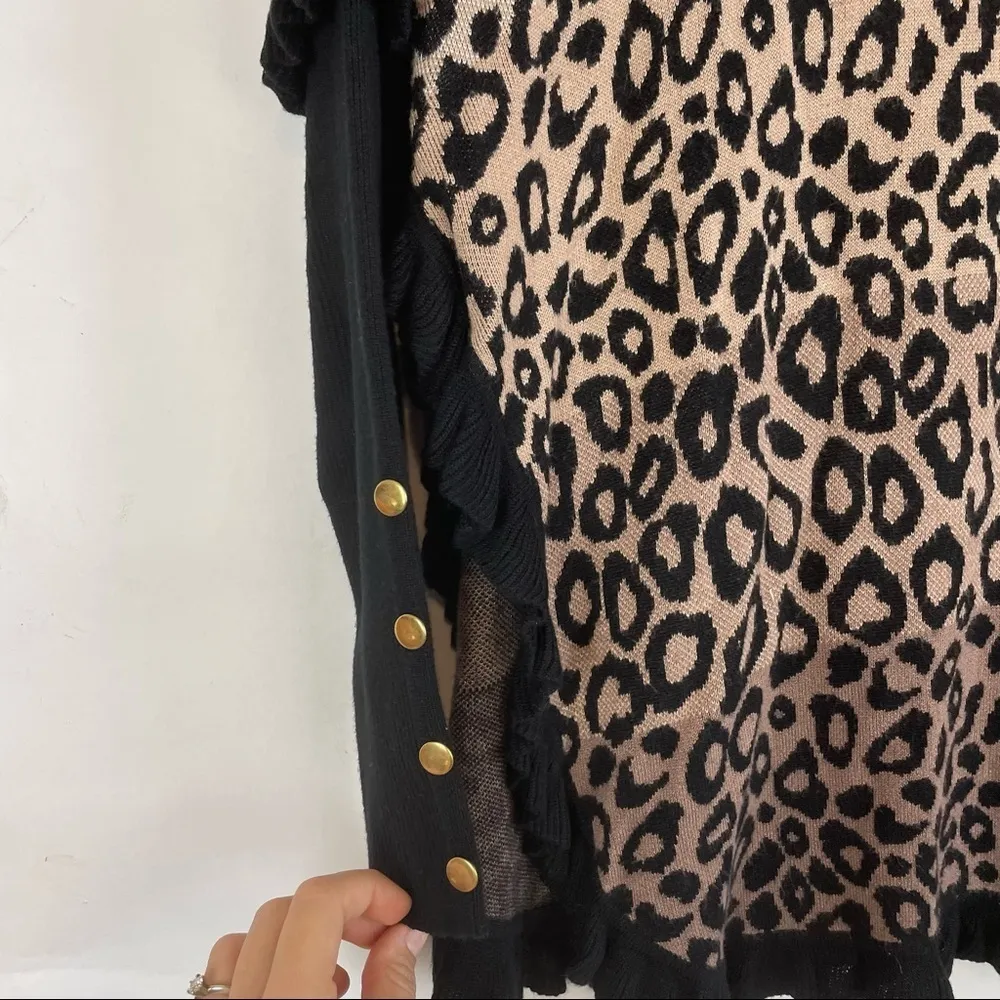 JOSEPH A. womans size large brown black leoprd print ruffle sweater cowl neck - Image 3