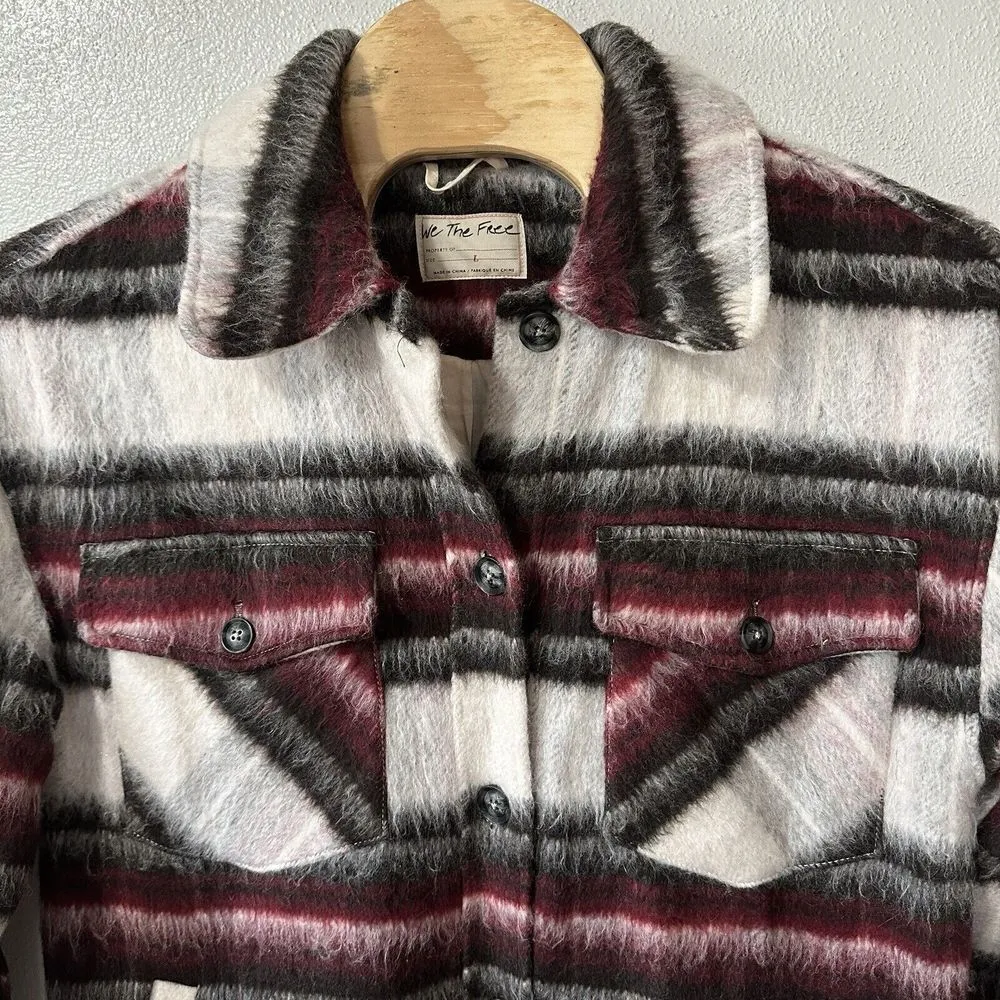 We the Free People Vienna Shirt Jacket Brushed Wool Shacket Plaid Aztec Sz Large - Image 2