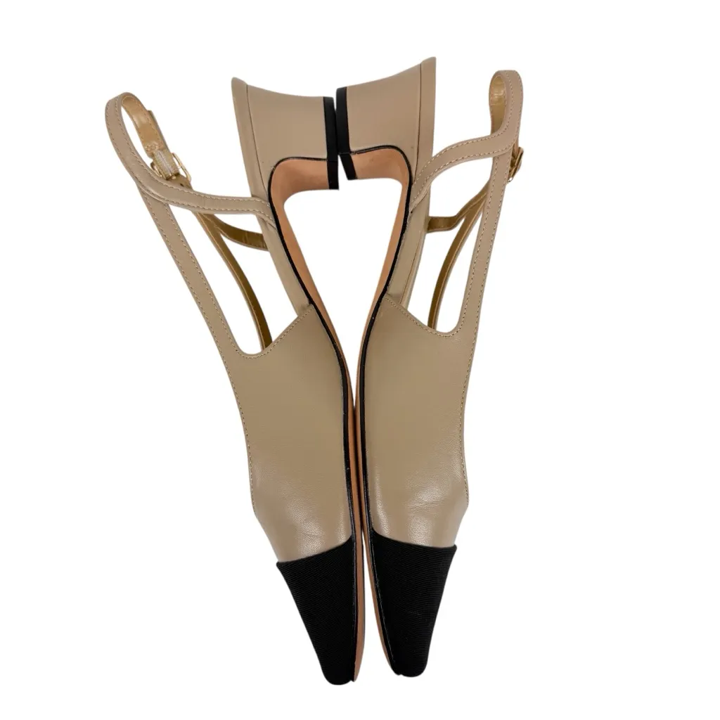 Vaneli Aliz Slingback Pump Cap Toe Low Heel Pudding Leather Nude Black Size 9 Tan - Image 9