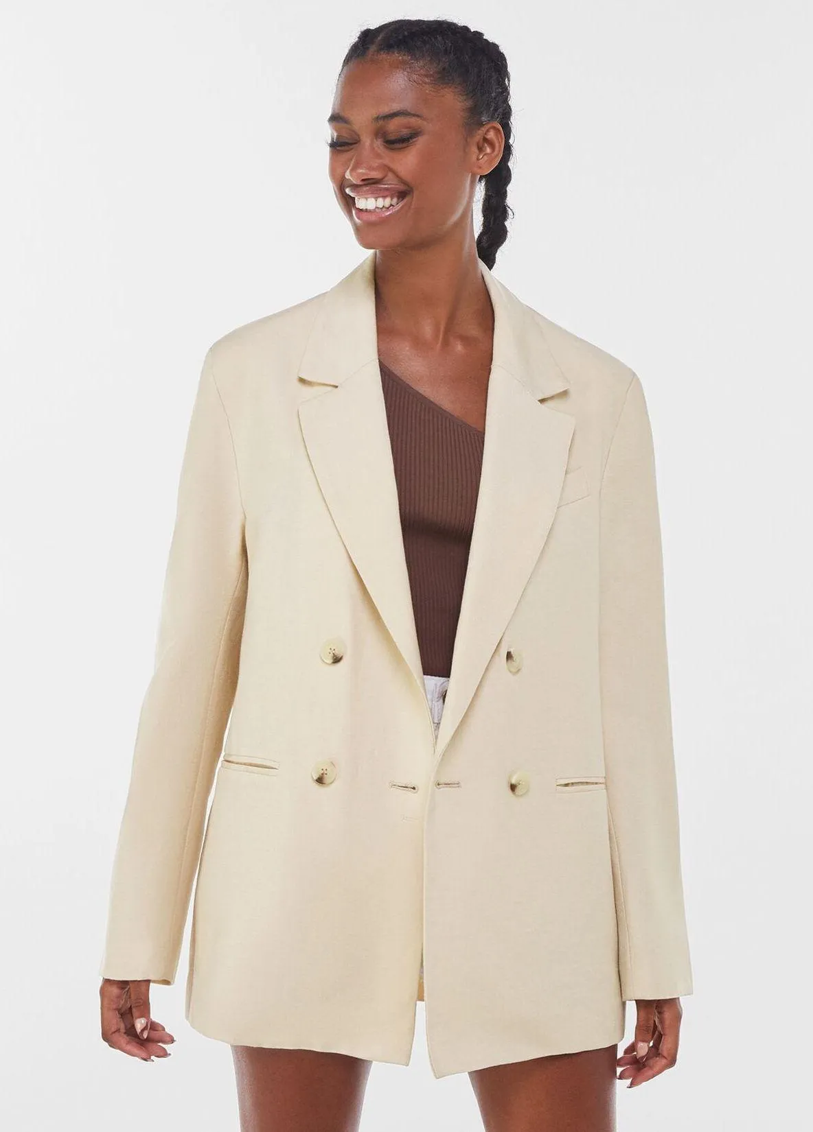 Nwt Cream Beige Oversize Boyfriend Blazer Suit Jacket - Image 3
